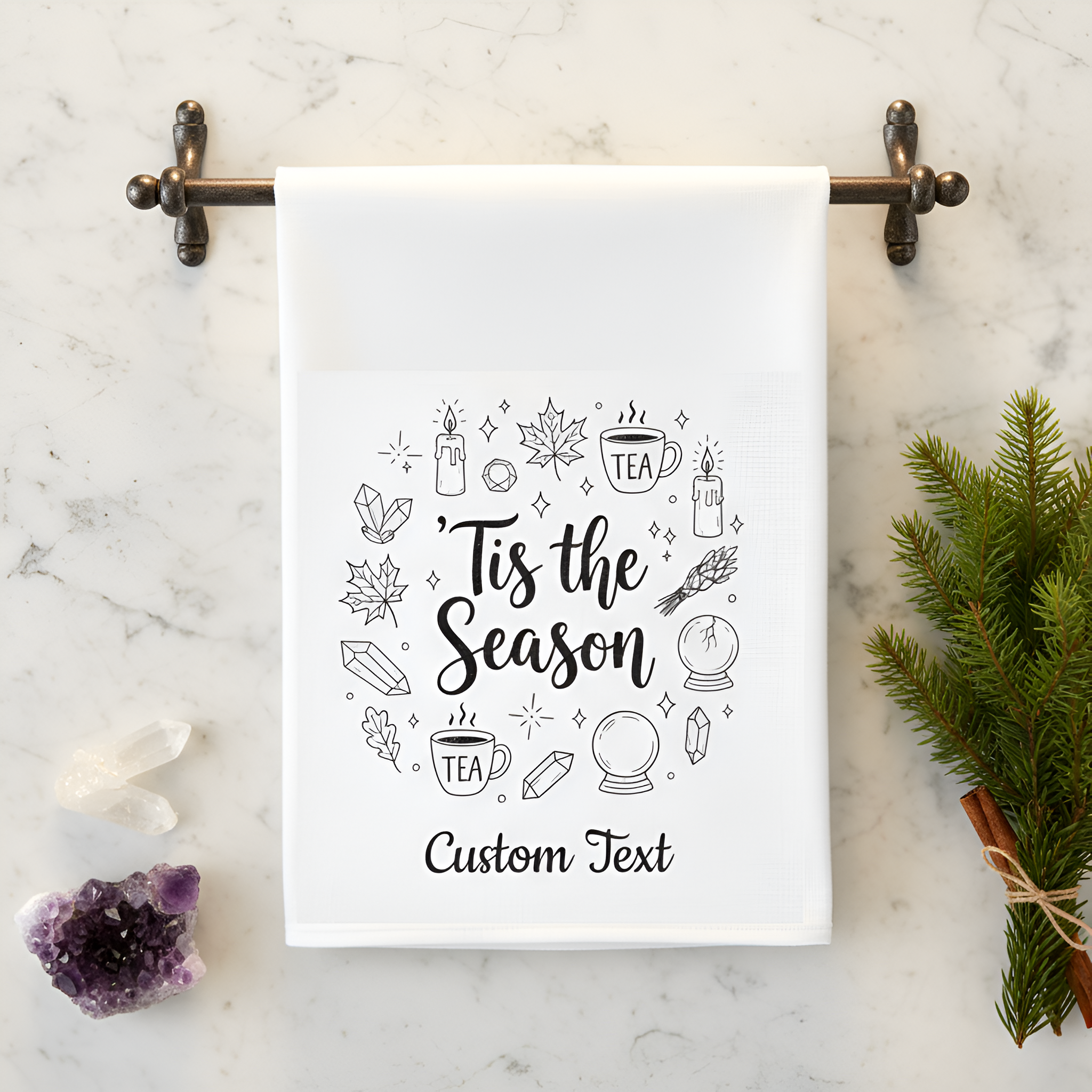Tis The Season Tea Towel Customizable Printed| Personalized Kitchen Linen