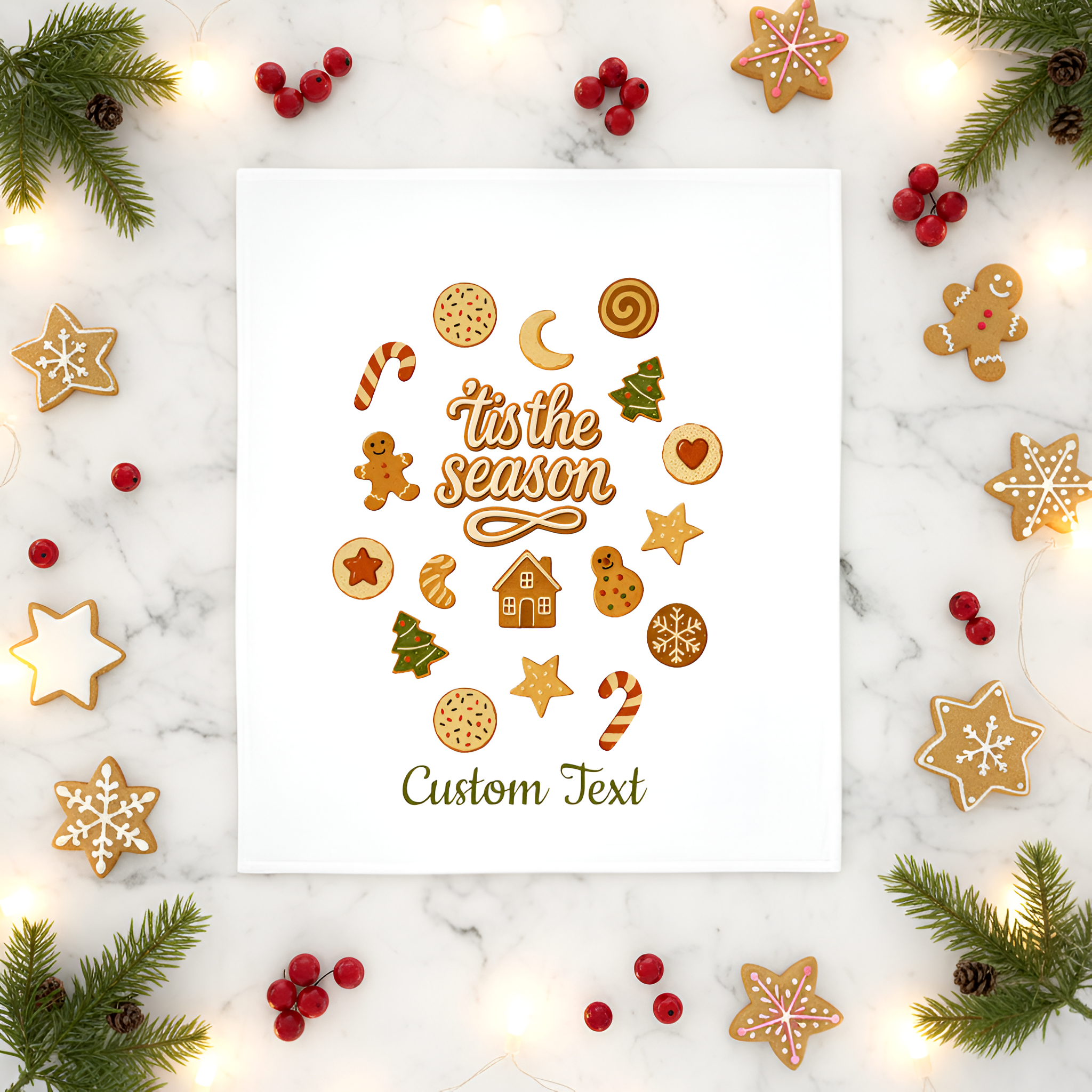 Tea Towel | Christmas Custom Cookie Tea Towel | Personalized Festive Kitchen Hostess Gift Towel