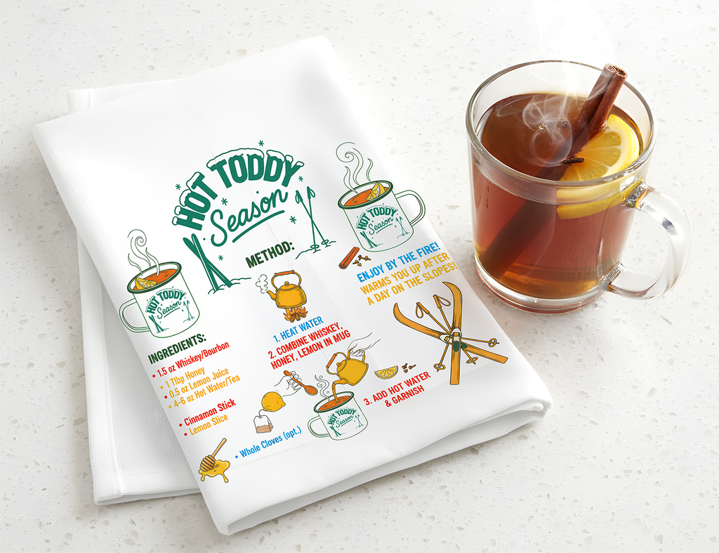 Hot Toddy Après Ski Tea Towel | Winter Cocktail Recipe Kitchen Towel Parties
