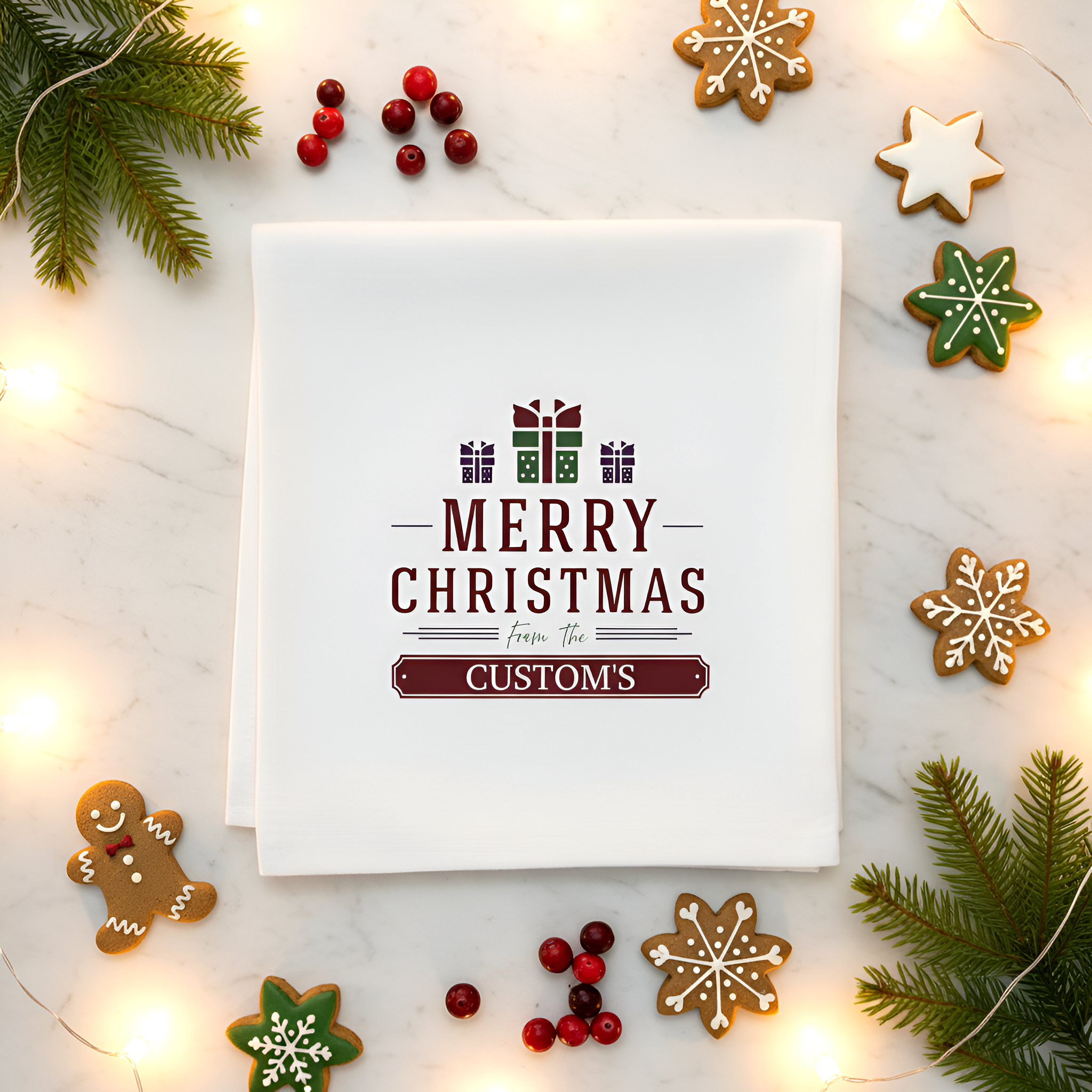 Tea Towel Custom Christmas | Personalized Xmas Hostess Gift Dish Towel