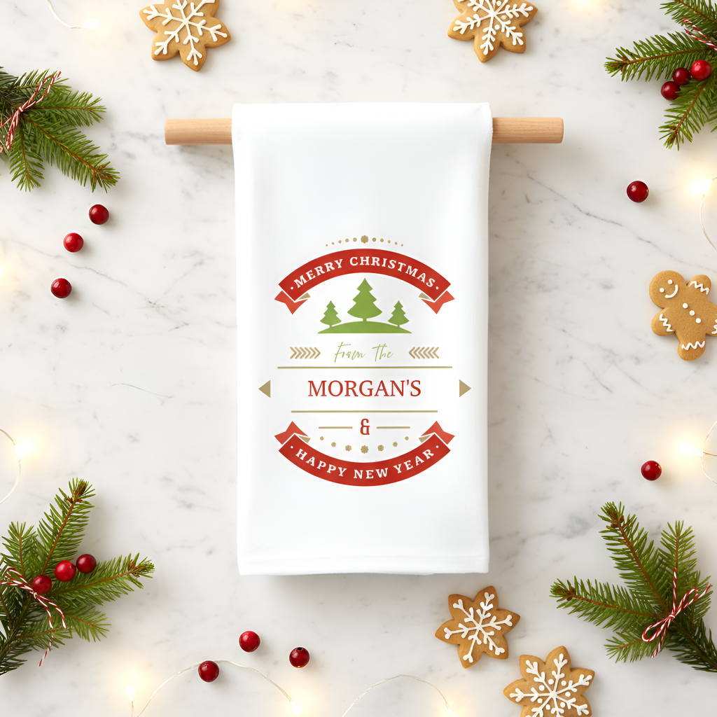 Tea Towel | Personalized Christmas Tea Towel | Personalized Xmas Hostess Gift Dish Towel