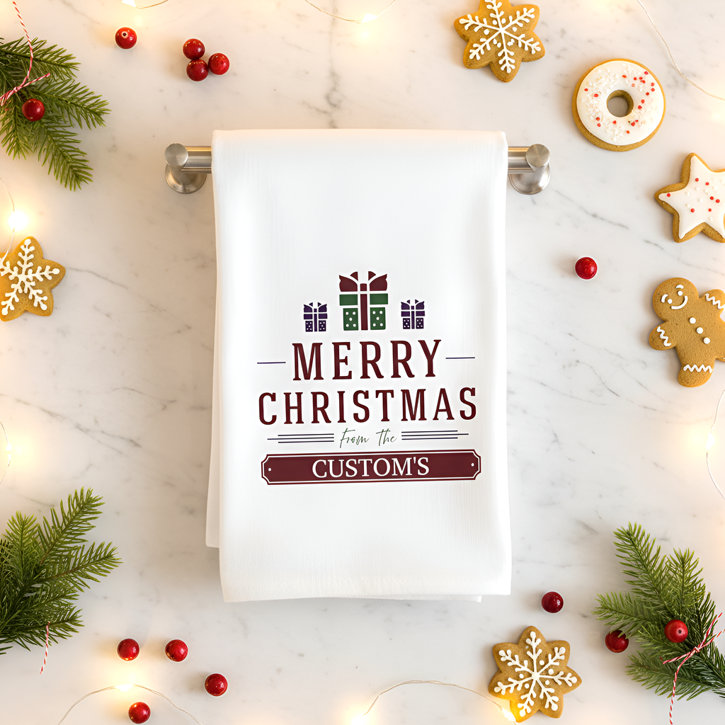 Tea Towel Custom Christmas | Personalized Xmas Hostess Gift Dish Towel