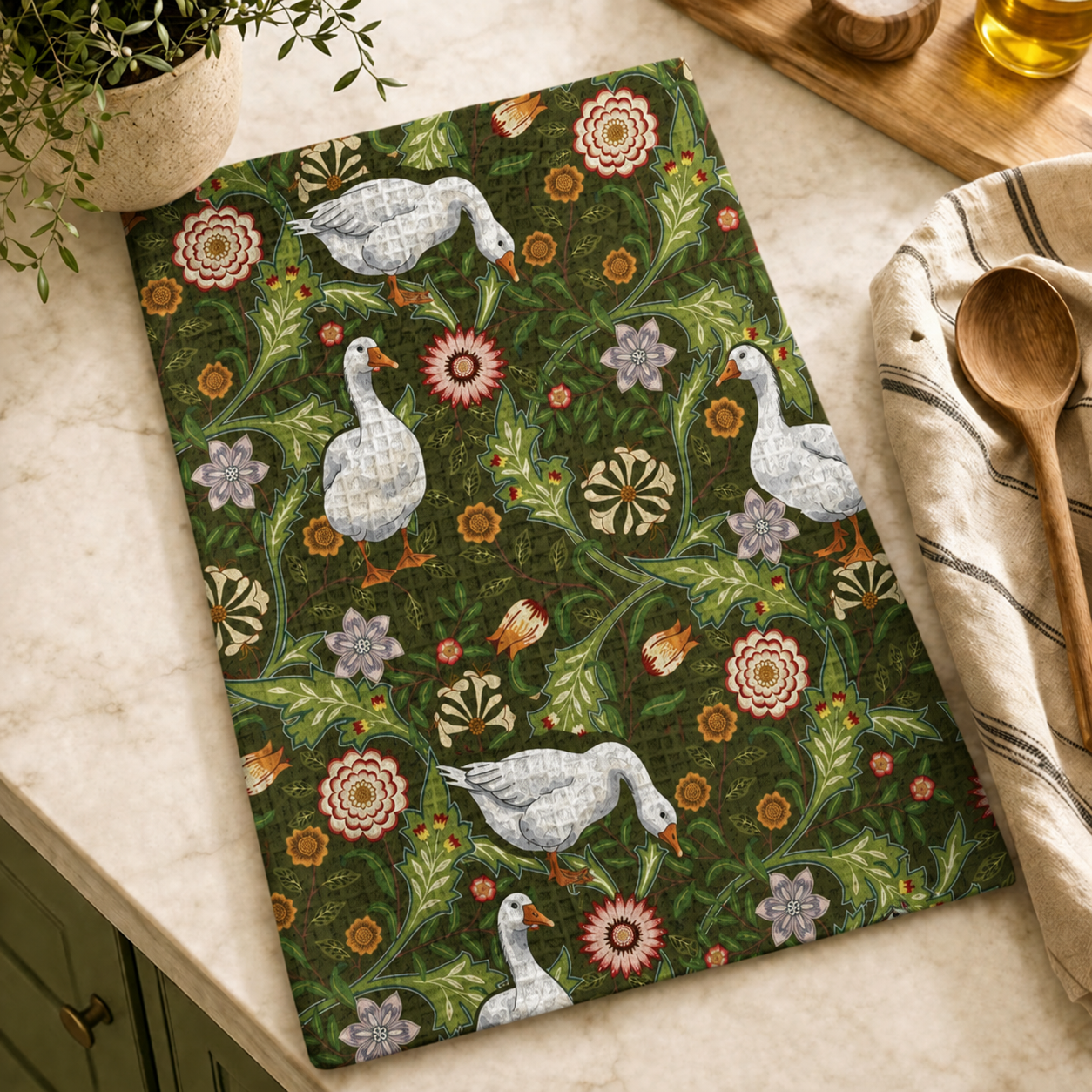 Thistle & Wing | Verdant Bloom Kitchen Tea Towel Printify