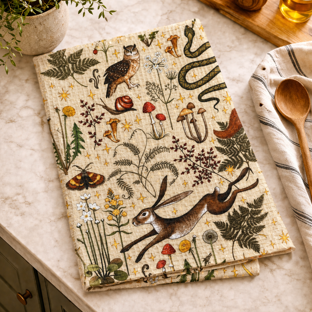 Woodland Meadow Light | Kitchen Waffle Towel Printify