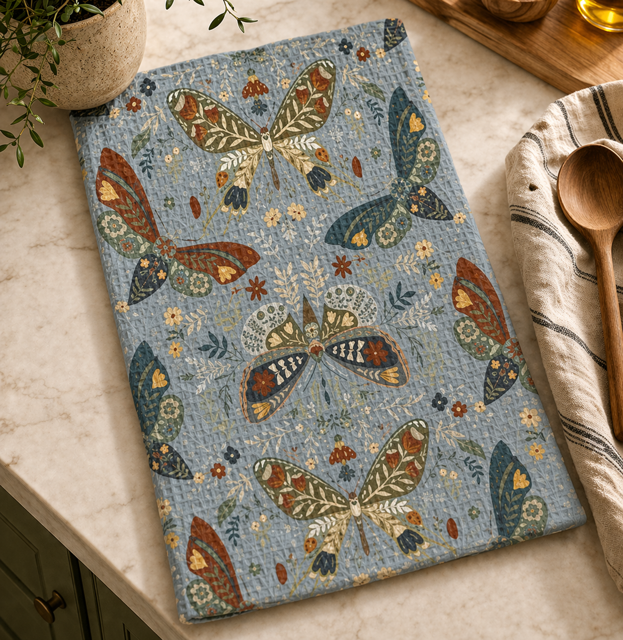 Moth Botanica | Midnight Sky Garden Waffle Tea Towel Printify