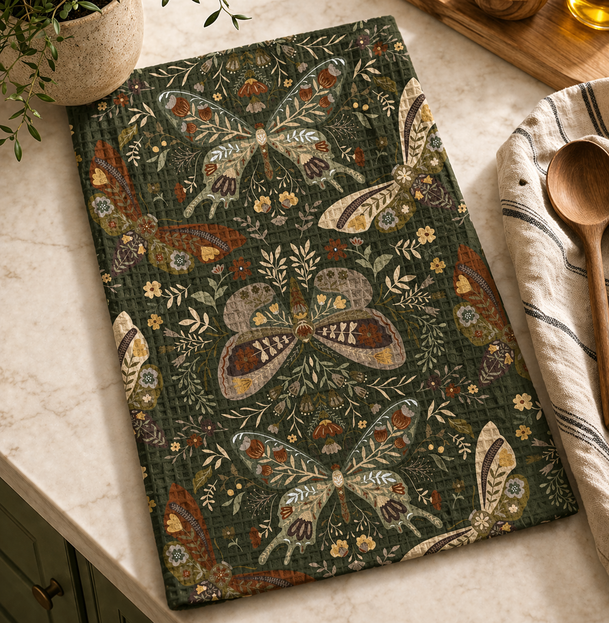 Moth Botanica | Verdant Meadow Waffle Tea Towel Printify
