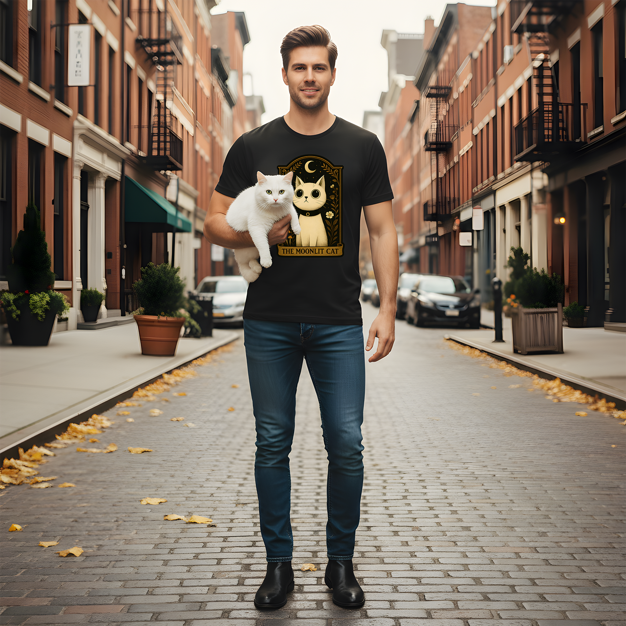 The Moonlit Cat T-Shirt | The Forest Garden Collection Mystical White Cat Tee for Fantasy