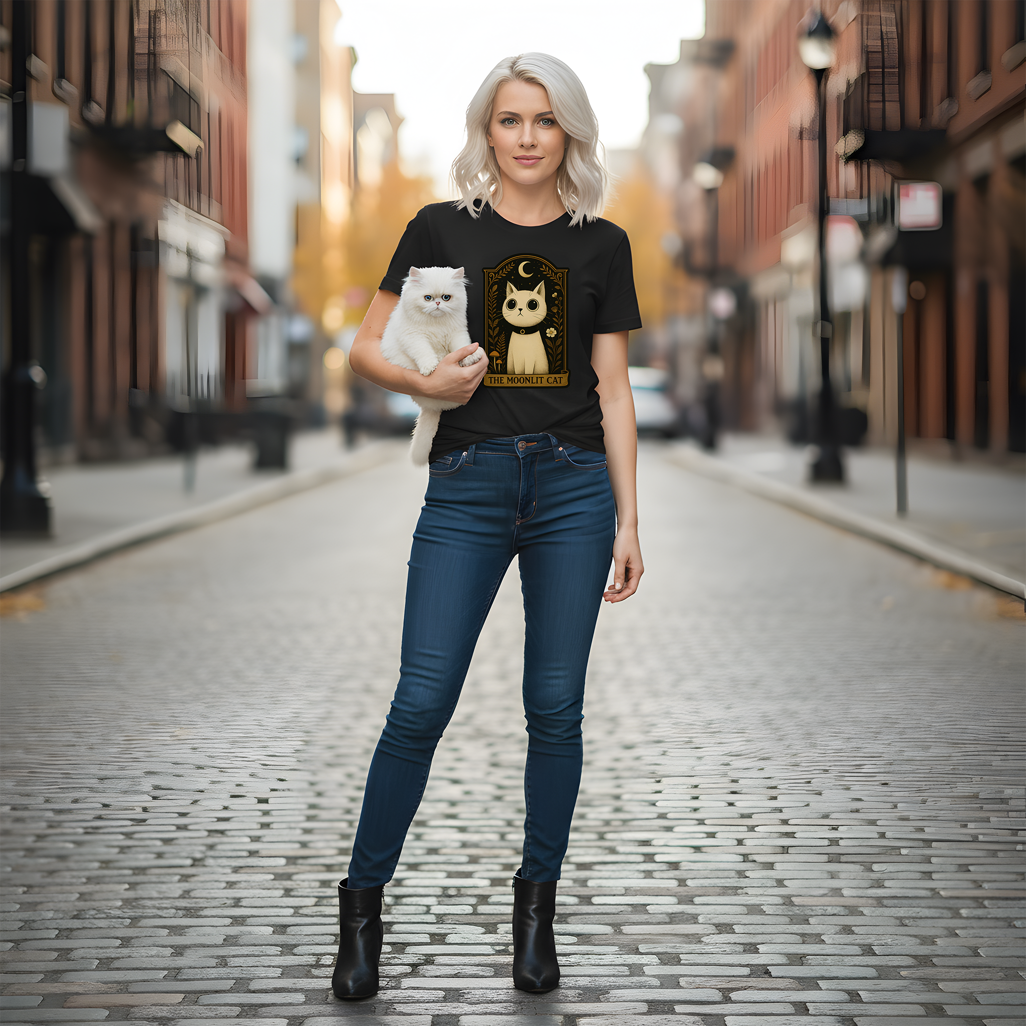 The Moonlit Cat T-Shirt | The Forest Garden Collection Mystical White Cat Tee for Fantasy