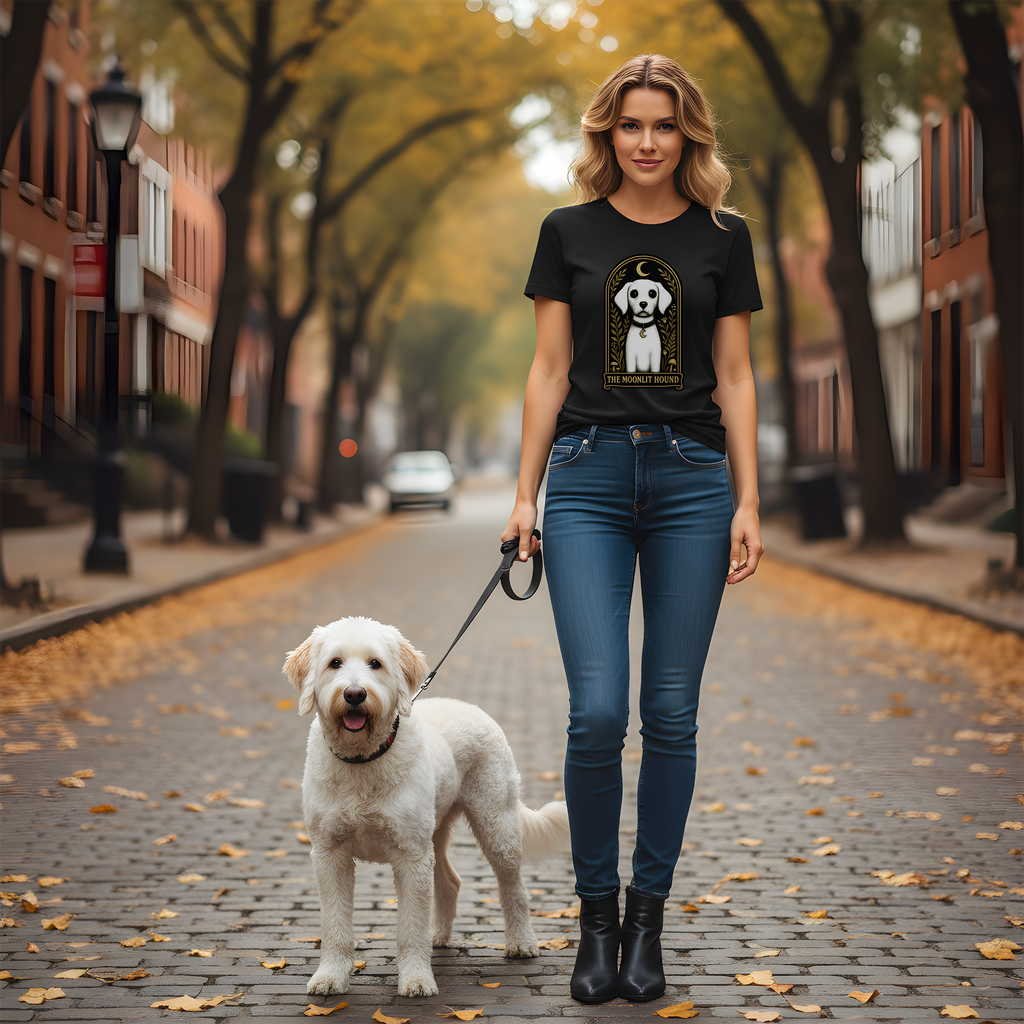 The Moonlit Hound T-Shirt | The Forest Gaden White Dog Art Tee for Pet Lovers