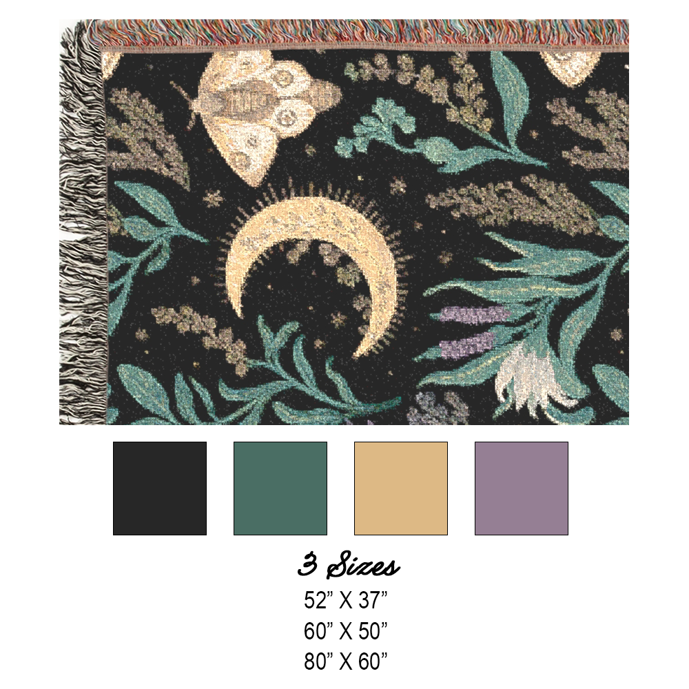 Celestial Moth Blanket | Botanical Woven Throw, Cottagecore Tapestry, Cozy Fall Decor, Mystical Boho Home Gift